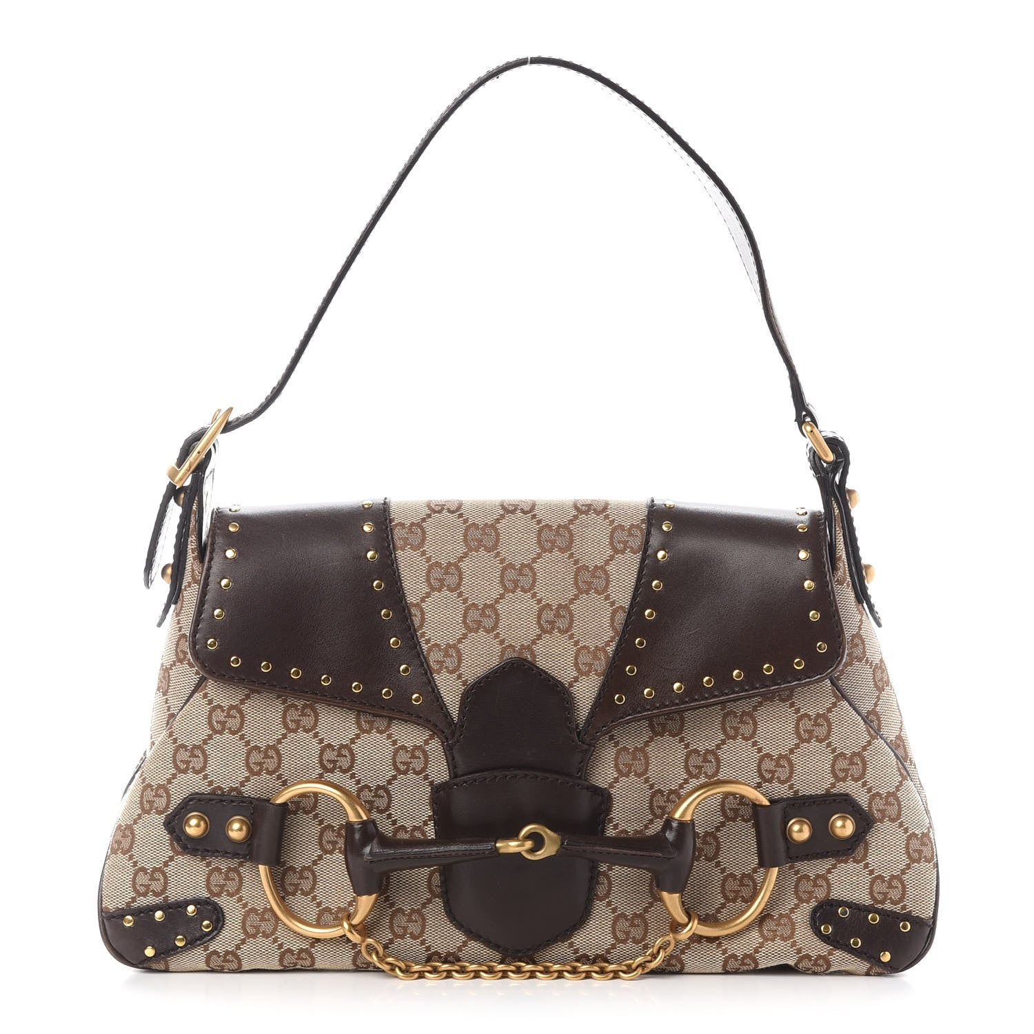 Gucci Monogram Horsebit Chain Studded Flap Brown 1 of 11