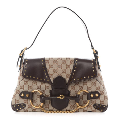 Gucci Monogram Horsebit Chain Studded Flap Brown 1 of 11