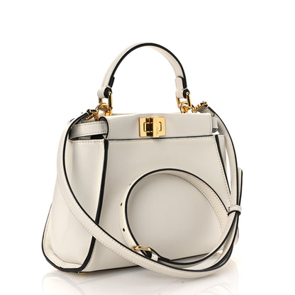 Fendi Vitello Seta Fabric Jacquard FF 1974 Mini Peekaboo Iconic Satchel White 3 of 12