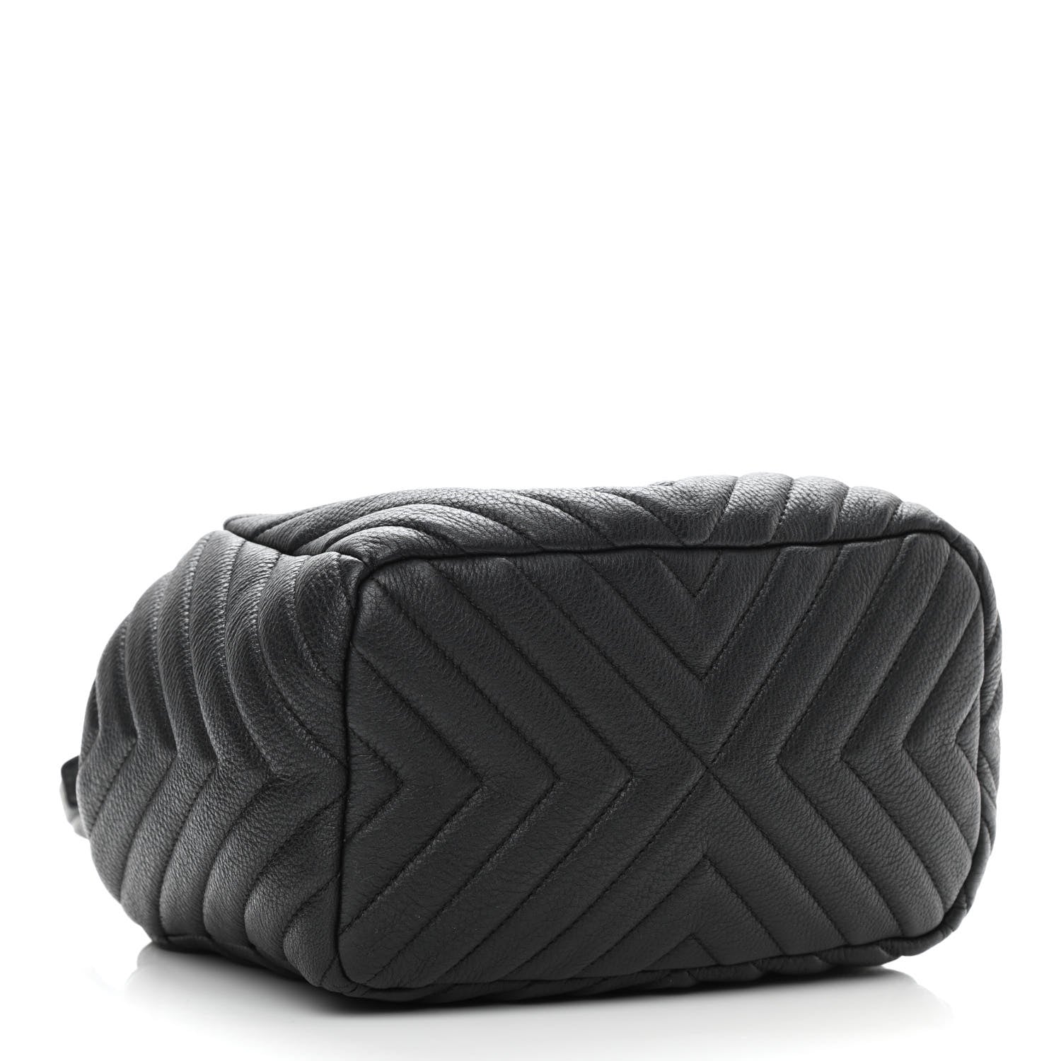 Chanel Deerskin Chevron Small CC Chain Bucket Drawstring Bag Black 4 of 10