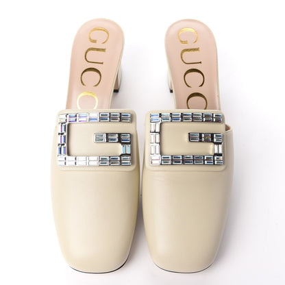 Gucci Malaga Kid Crystal Square G Madelyn Mules 37.5 Vintage White 5 of 12