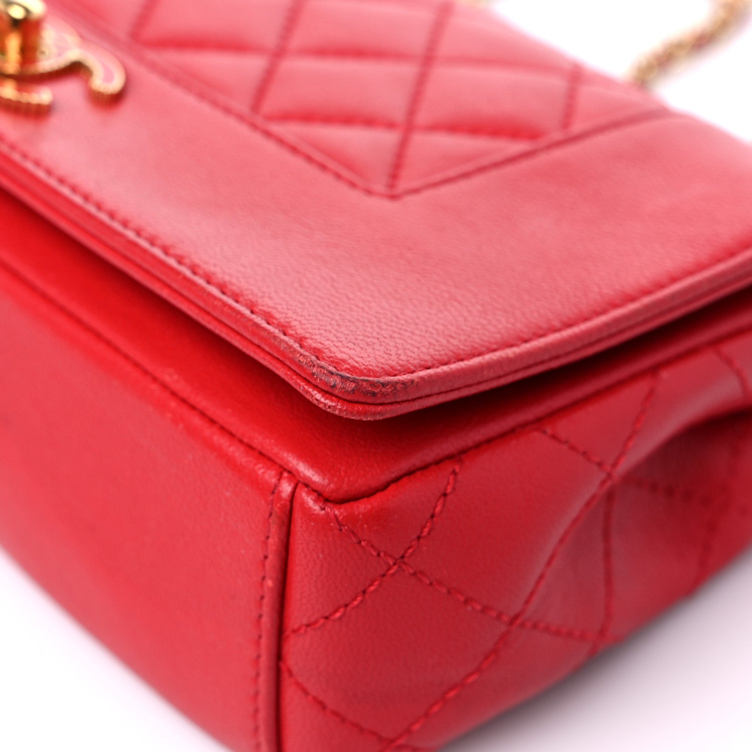 Chanel Sheepskin Quilted Medium Vintage Mademoiselle Flap Red 9 of 16