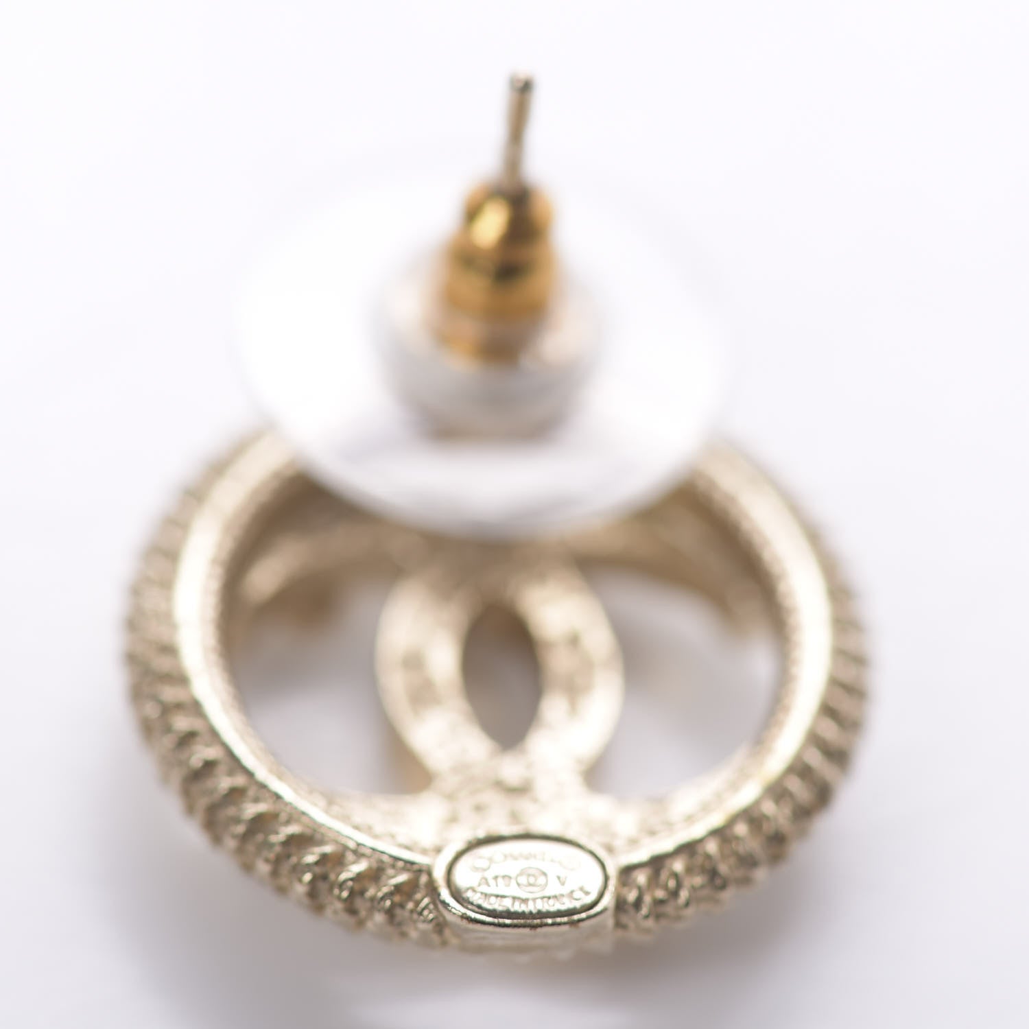 Chanel Pearl Crystal CC Round Earrings Gold 4 of 5