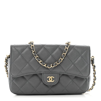 Chanel Caviar Quilted Flap Phone Holder With Chain Grey 1 of 14