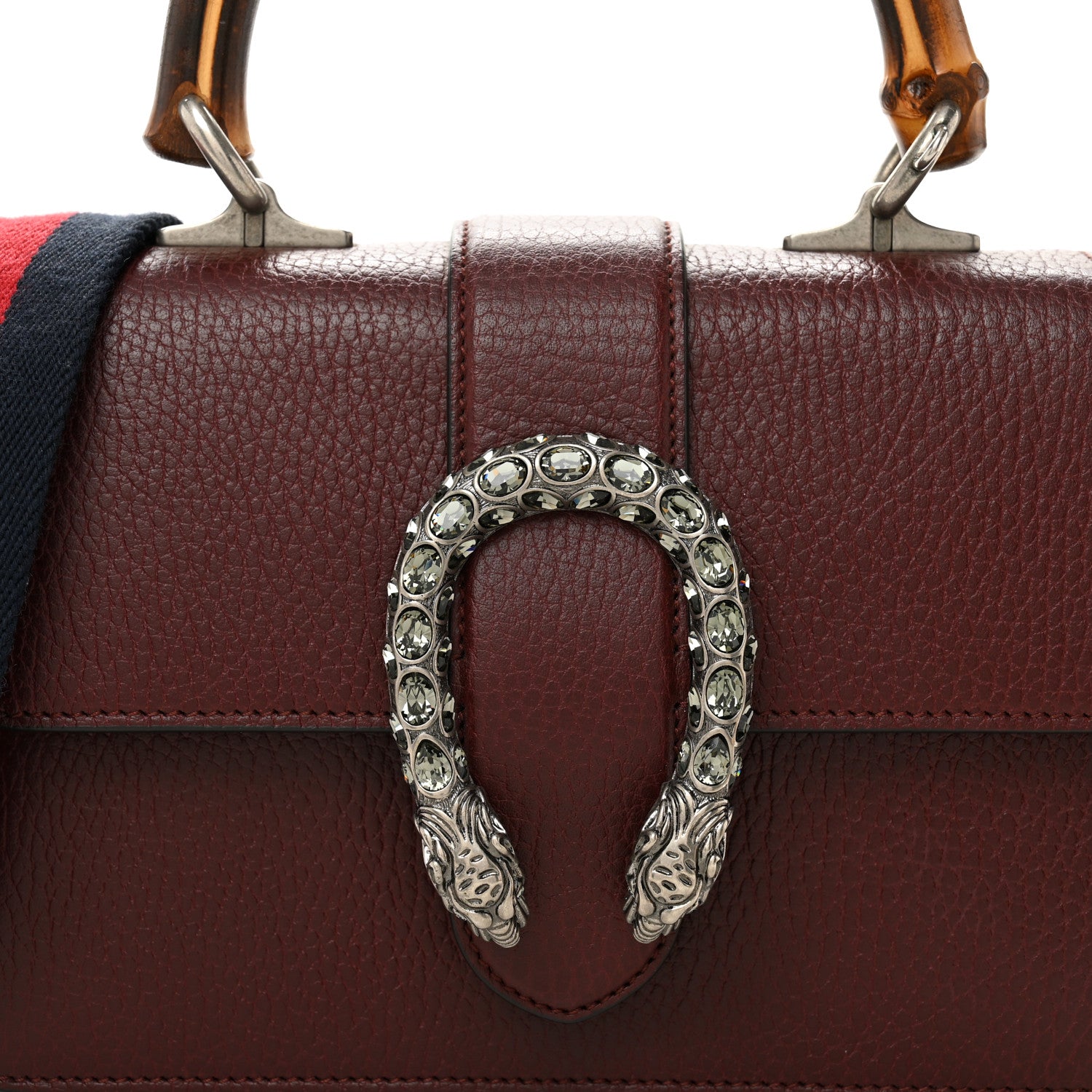 Gucci Dollar Calfskin Crystal Web Mini Dionysus Bamboo Top Handle Bag Vintage Bordeaux Black Diamond 8 of 12