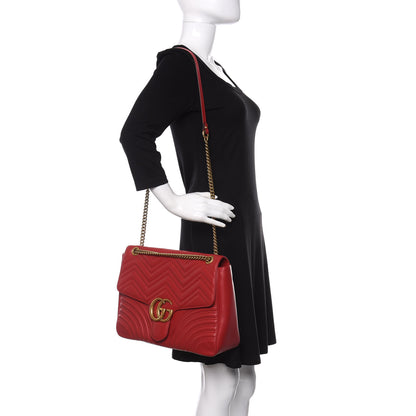Gucci Calfskin Matelasse Large GG Marmont Shoulder Bag Hibiscus Red 3 of 14