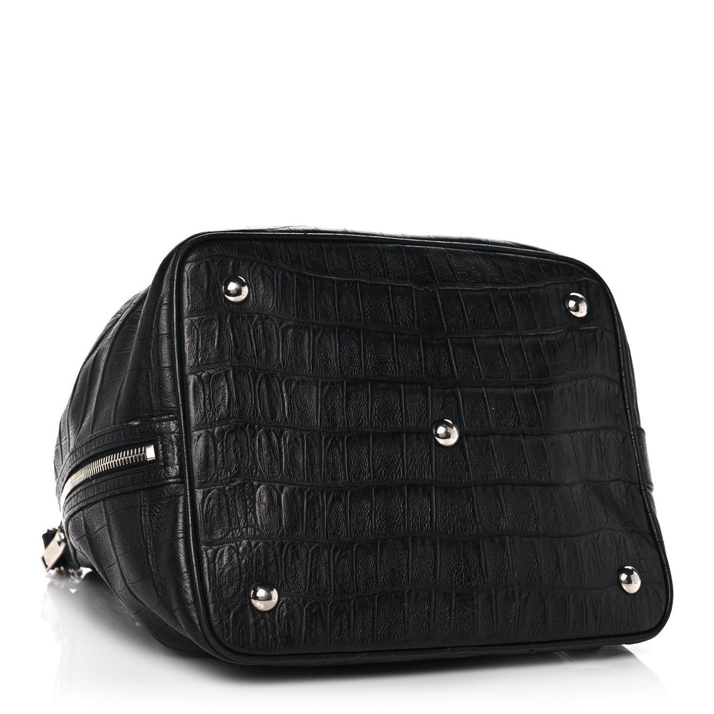 Calfskin Crocodile Embossed Large Emmanuelle Bucket Bag Black