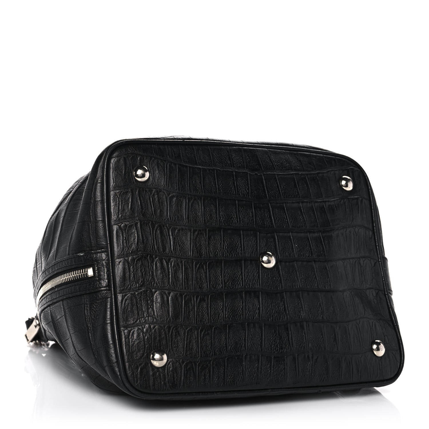 Saint Laurent Calfskin Crocodile Embossed Large Emmanuelle Bucket Bag Black 4 of 13