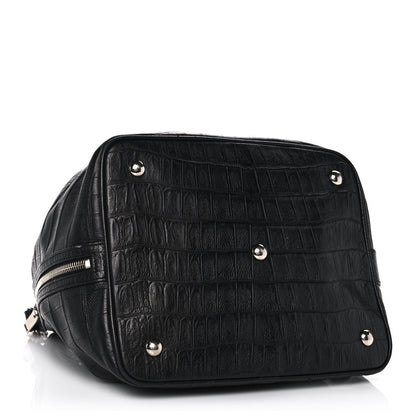 Saint Laurent Calfskin Crocodile Embossed Large Emmanuelle Bucket Bag Black 4 of 13