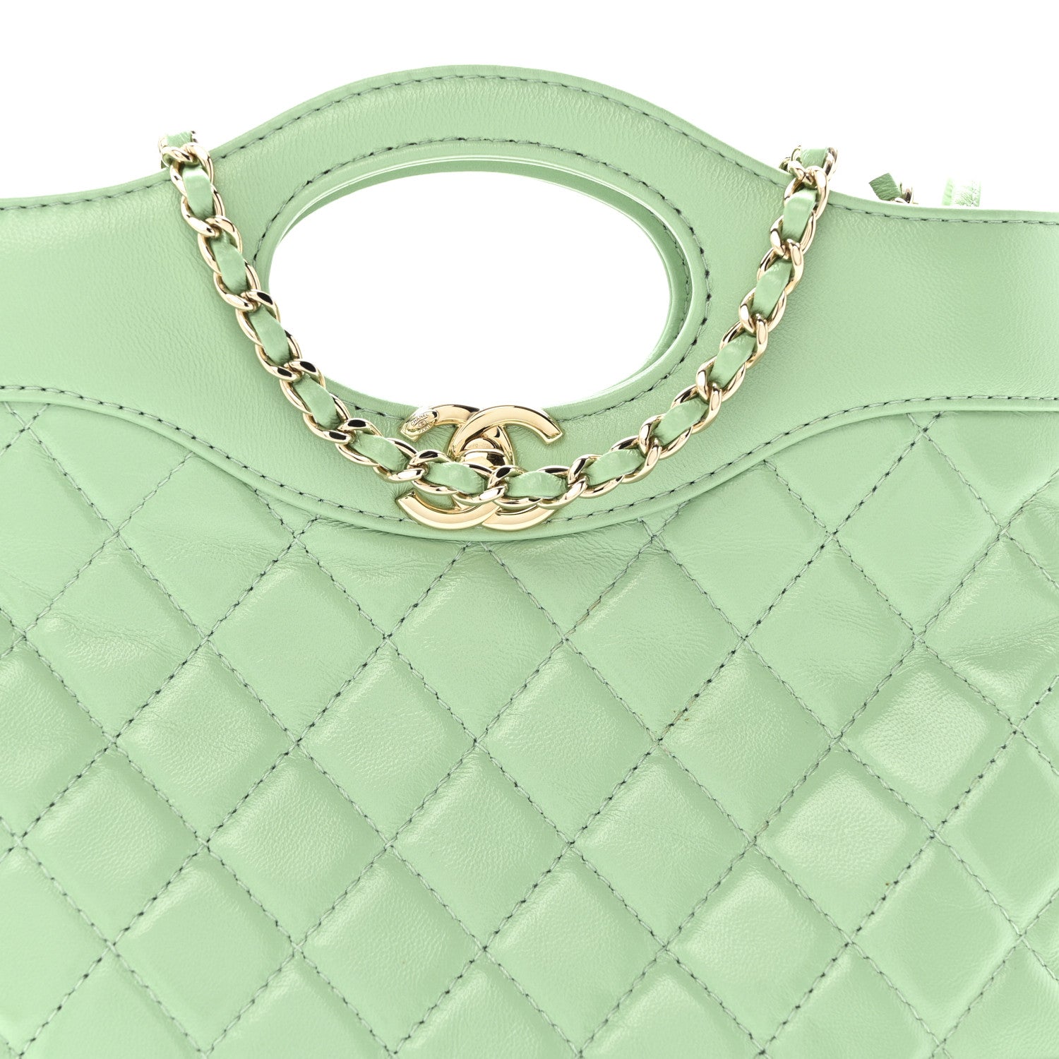 Chanel Shiny Lambskin Quilted Mini 31 Shopping Bag Light Green 8 of 14