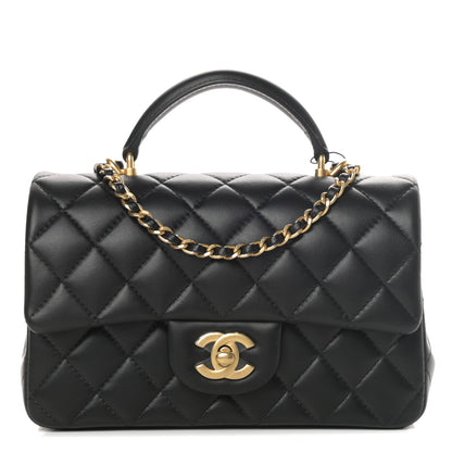 Chanel Lambskin Quilted Mini Top Handle Rectangular Flap Black 1 of 11