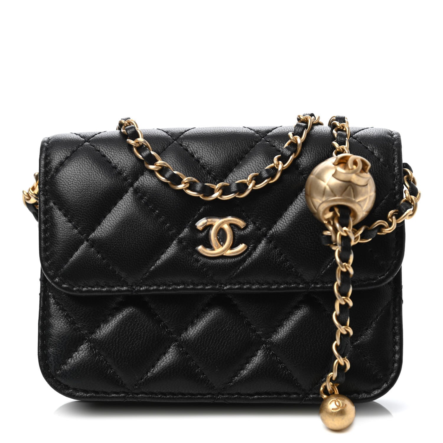 Chanel Lambskin Quilted Pearl Crush Clutch With Chain Black 1 of 4