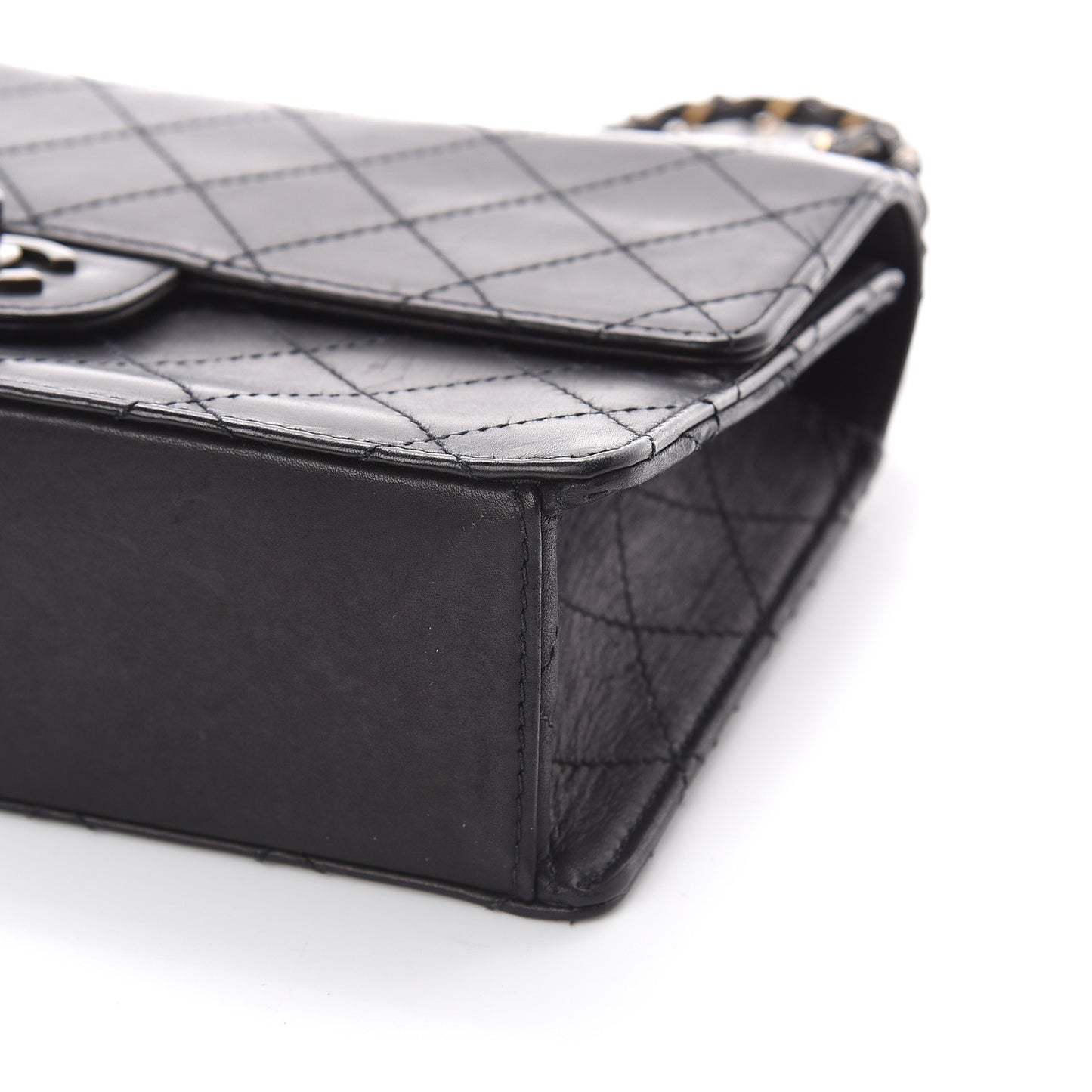 Calfskin Stitched Medium Single Flap Black