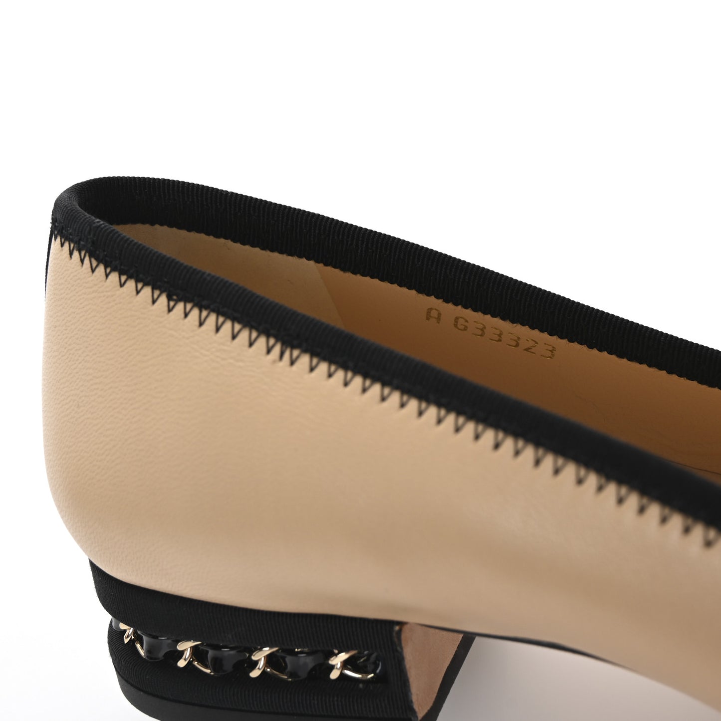 Lambskin Grosgrain Cap Toe Chain Pumps 38 Beige Black
