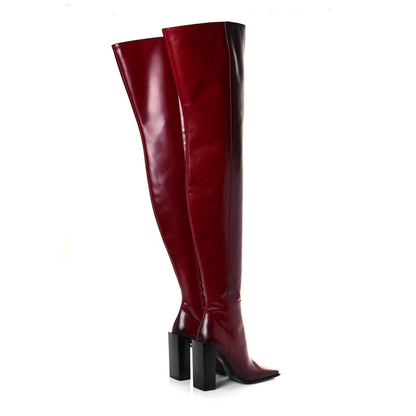 Balenciaga Calfskin Quadro Over The Knee Boots 38 Rouge 4 of 11