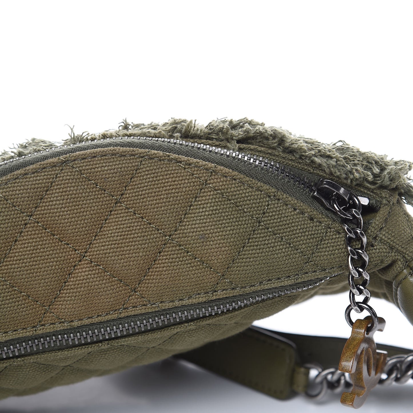 Canvas Lambskin Quilted Coco Cuba Charms Waist Bag Khaki