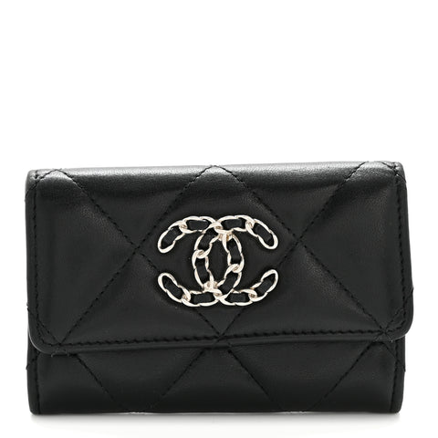 Lambskin Quilted Chanel 19 Flap Card Holder Black