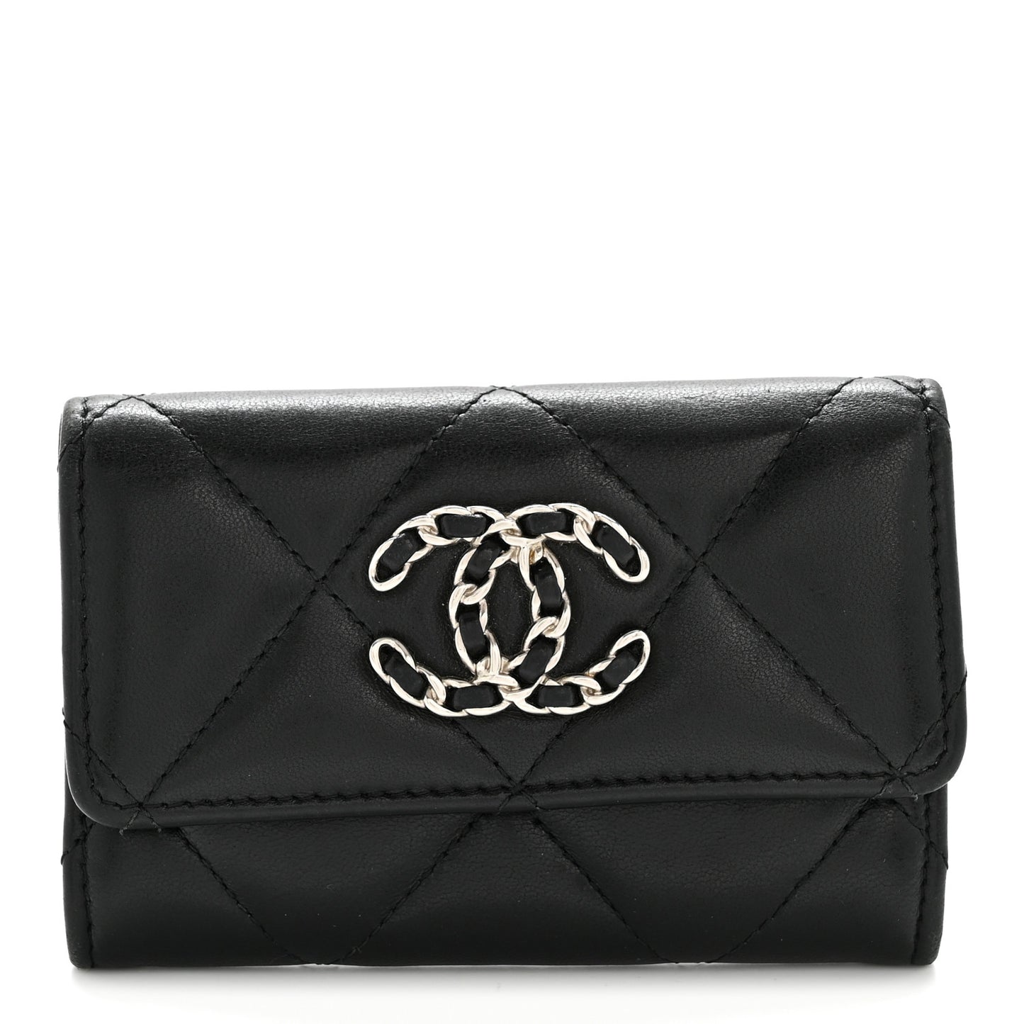 Lambskin Quilted Chanel 19 Flap Card Holder Black