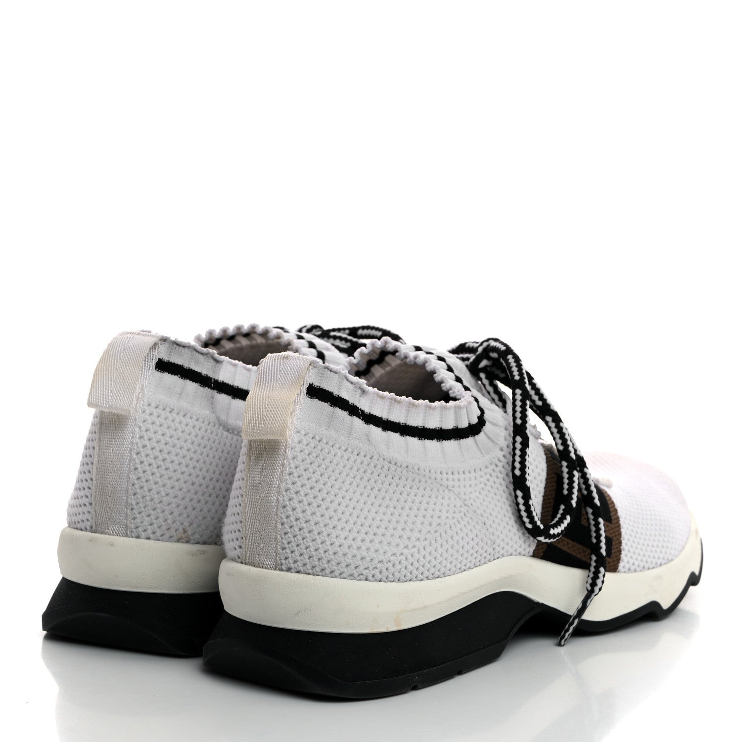 Fendi Stretch Knit Jacquard FF Lace-Up Sock Sneakers 38 Tobacco White Black 4 of 8