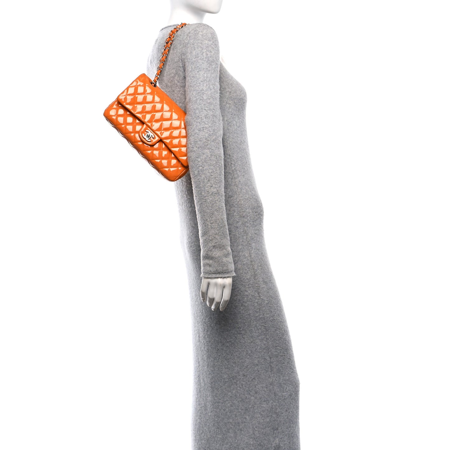 Patent Quilted Medium Double Flap Orange