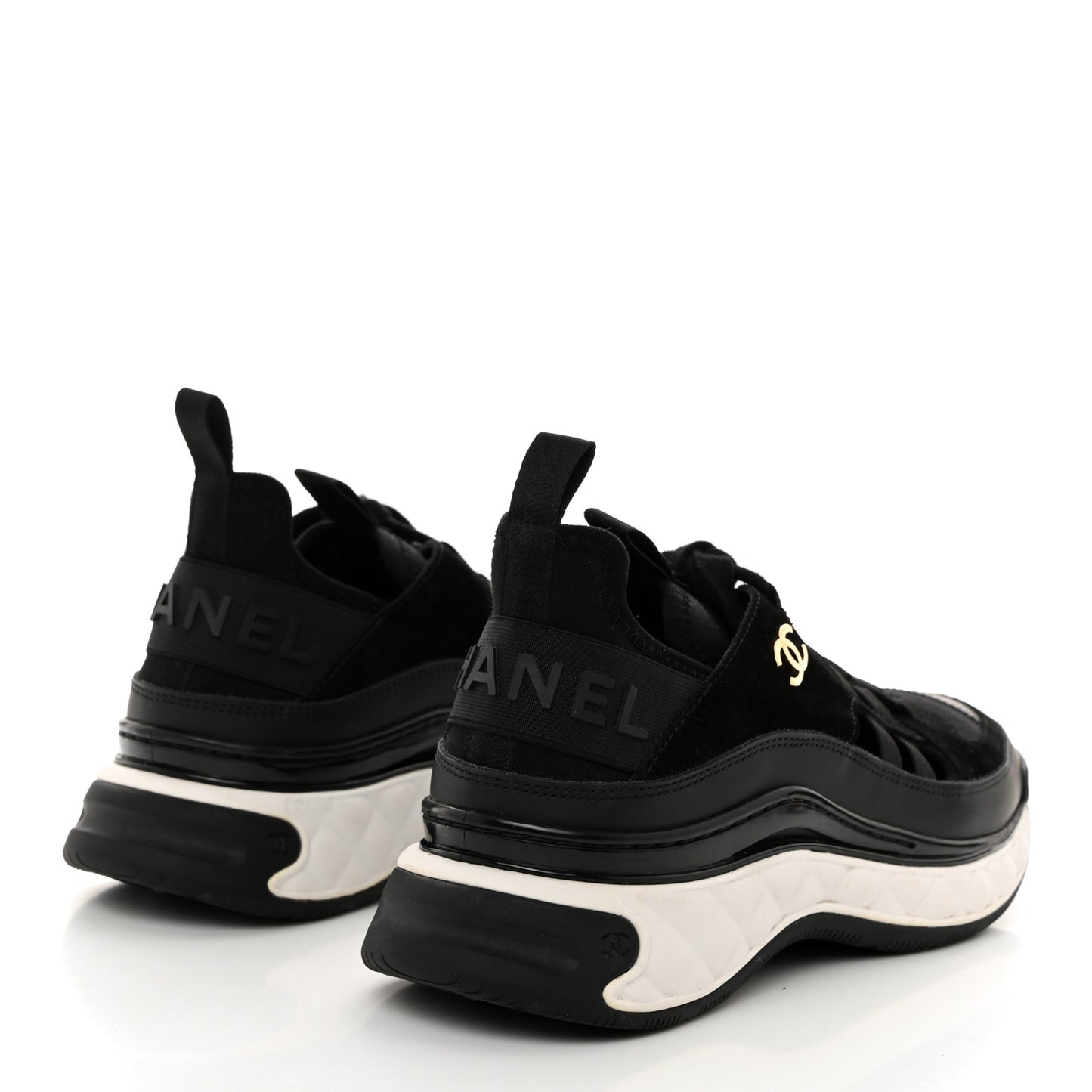 Velvet Calfskin Mixed Fibers CC Sneakers 37.5 Black