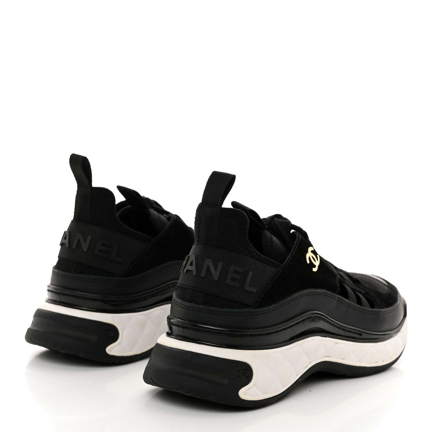 Chanel Velvet Calfskin Mixed Fibers CC Sneakers 37.5 Black 4 of 8