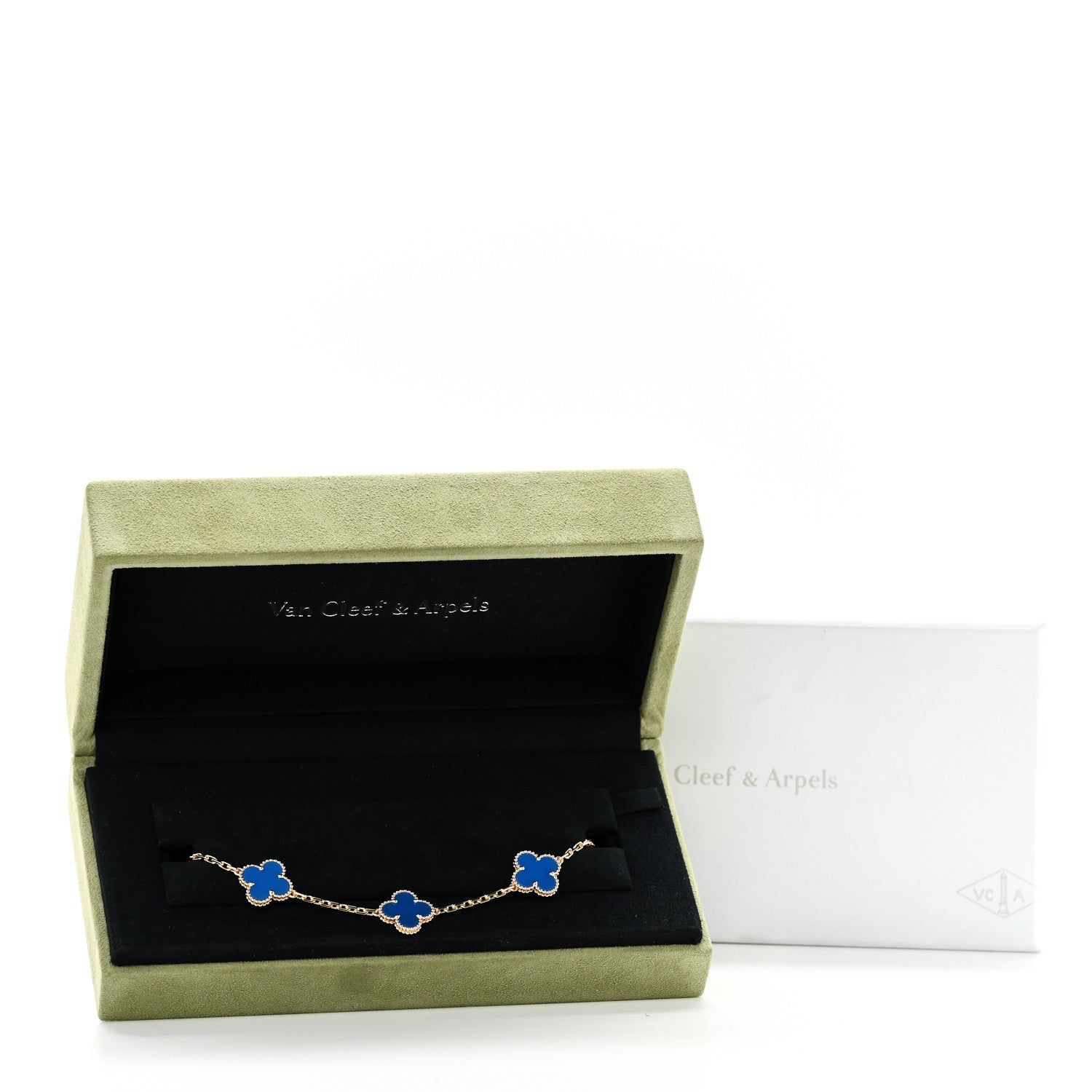 Van Cleef & Arpels 18K Yellow Gold Blue Agate 5 Motifs Vintage Alhambra Bracelet 5 of 5