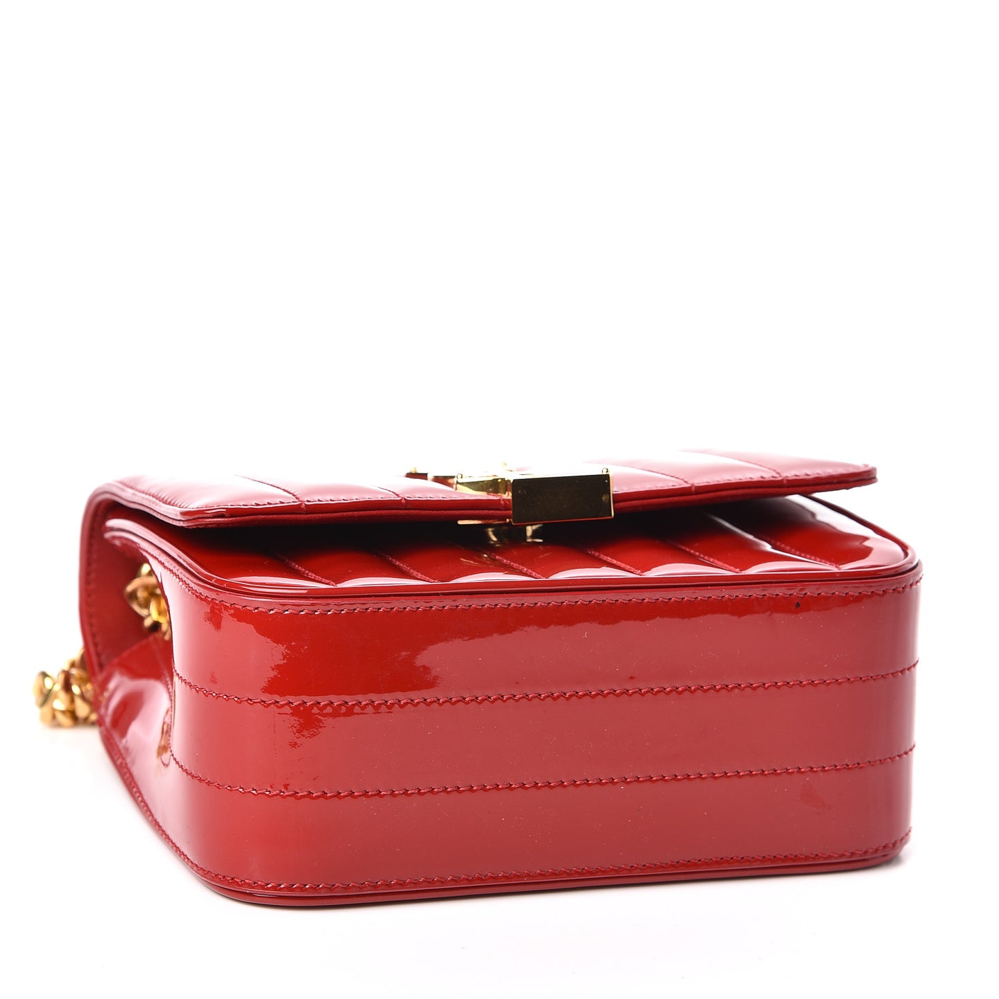 Patent Matelasse Small Vicky Chain Bag Red
