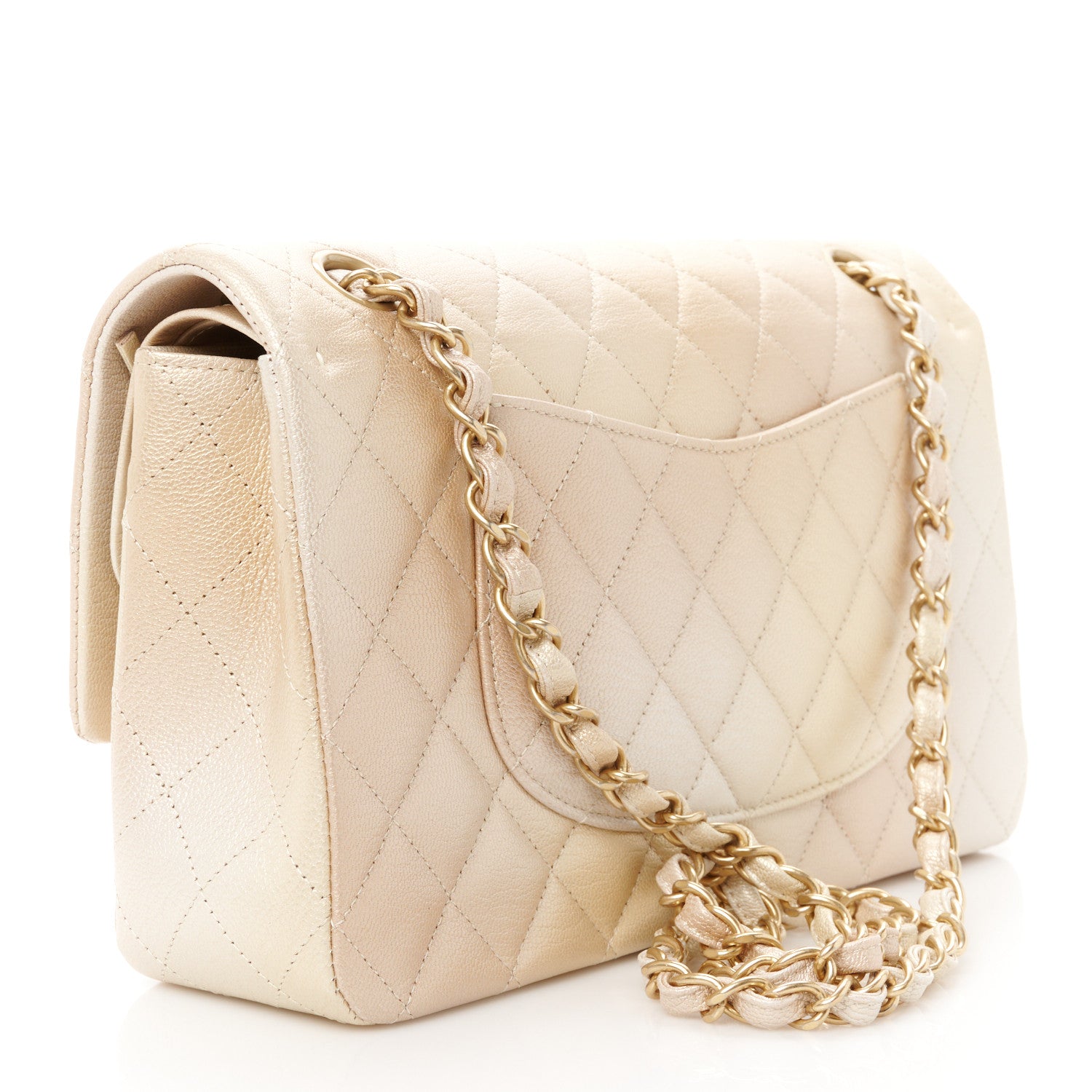 Chanel Metallic Goatskin Quilted Ombre Medium Double Flap Gold 3 of 12