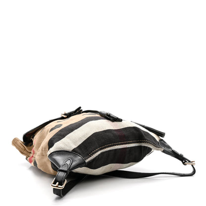 Burberry Overdyed Canvas Mega Check Heart Print Medium Chiltern Backpack Black 4 of 13