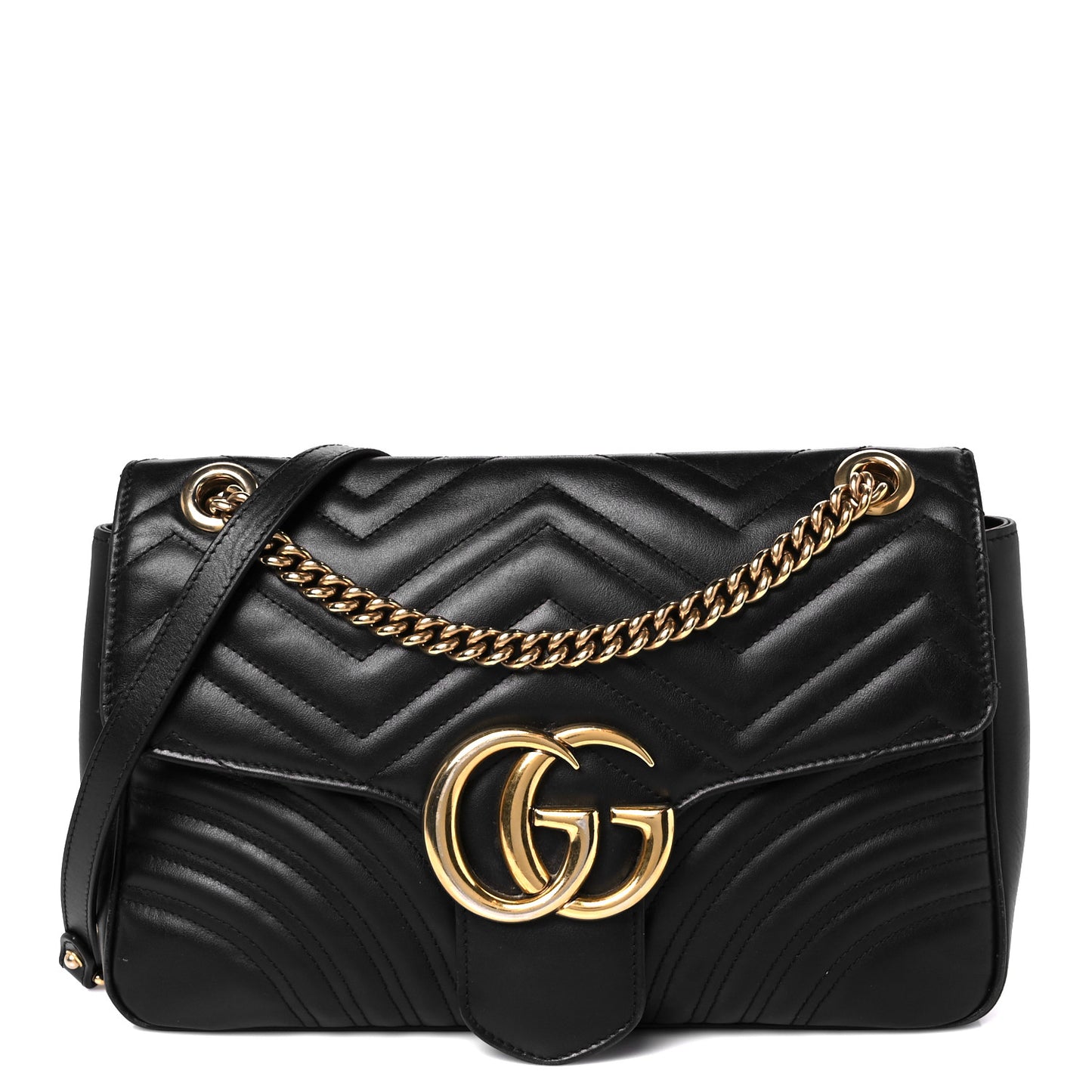 Calfskin Matelasse Medium GG Marmont Shoulder Bag Black