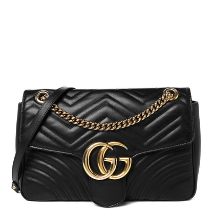 Gucci Calfskin Matelasse Medium GG Marmont Shoulder Bag Black 1 of 13