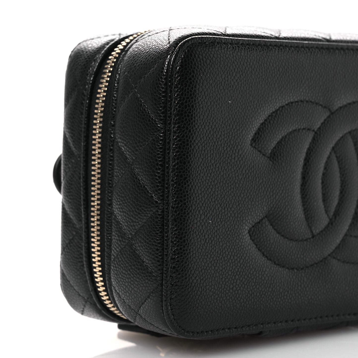 Caviar Quilted Top Handle Jewelry Case Black