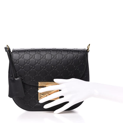 Gucci Guccissima Medium Padlock Messenger Shoulder Bag Black 2 of 12