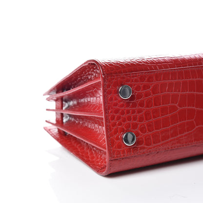 Saint Laurent Calfskin Crocodile Embossed Nano Sac De Jour Dark Red 5 of 10