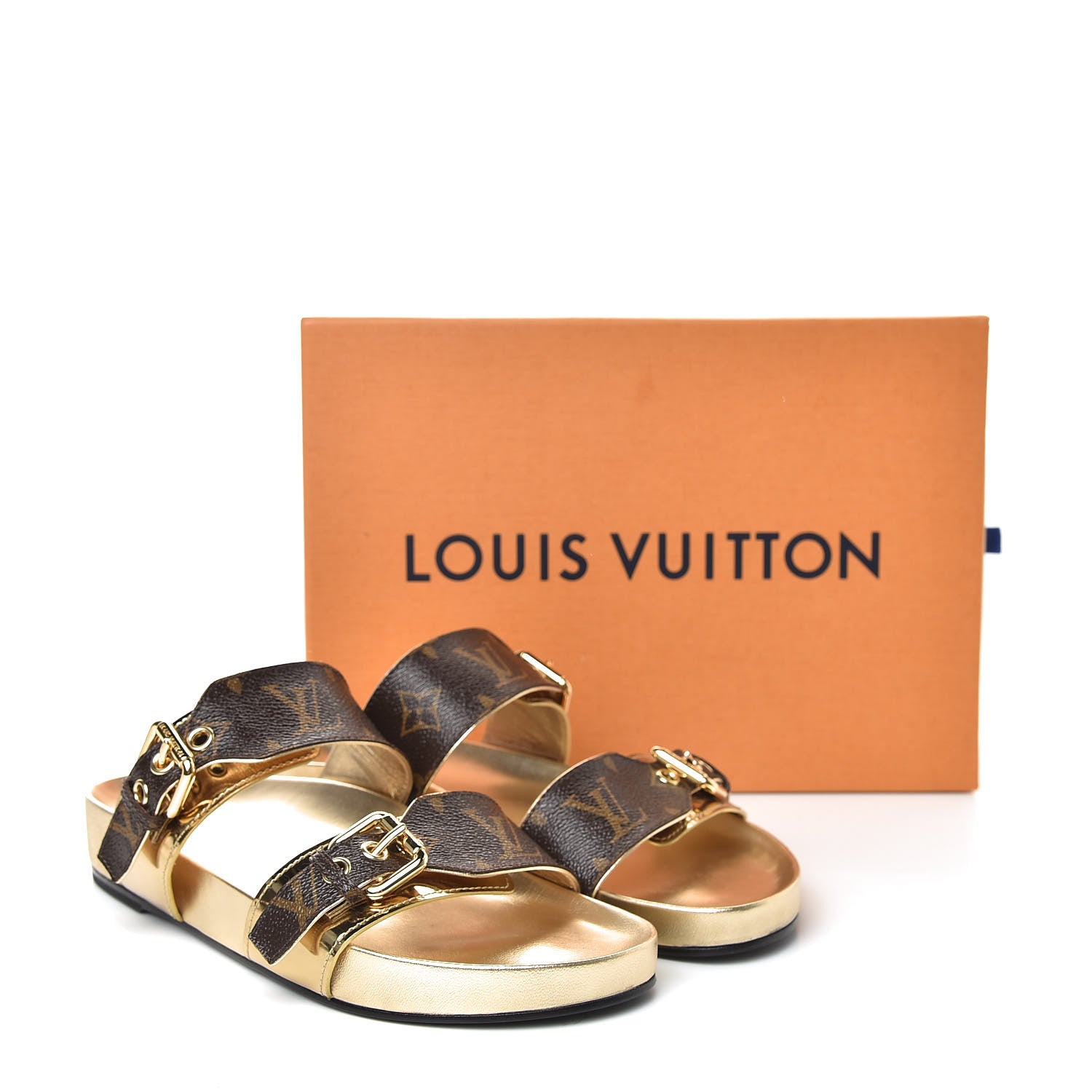 Louis Vuitton Patent Calfskin Monogram Bom Dia Mule Sandals 38 Gold 10 of 10