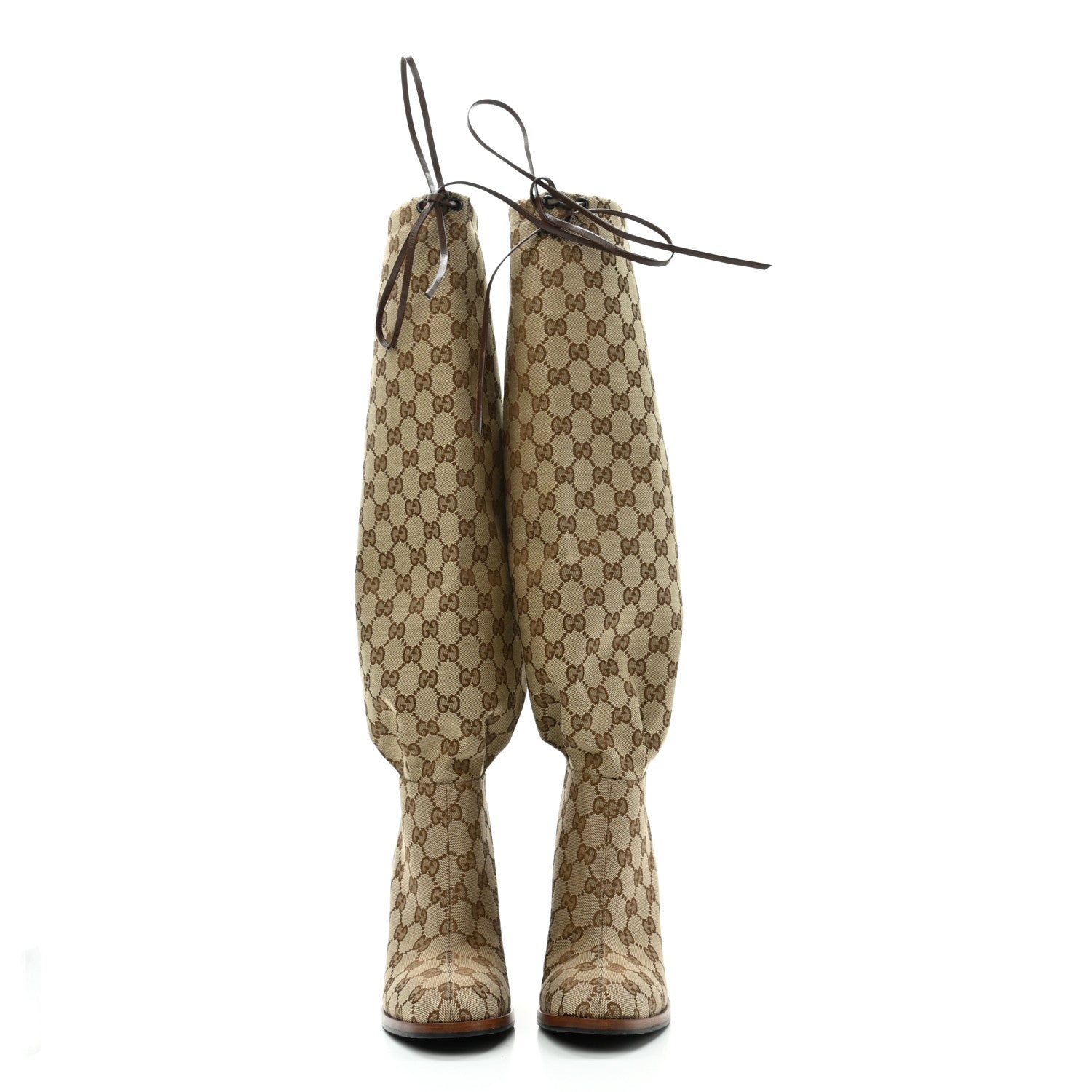 Gucci Monogram Malaga Kid Lisa Mid Heel Boots 38.5 Beige Ebony 2 of 7