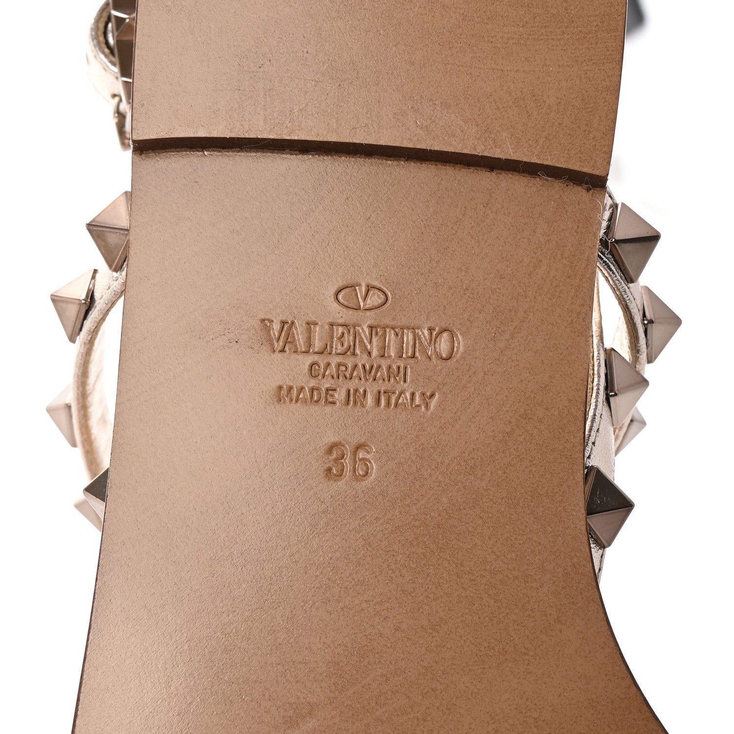 Valentino Garavani Metallic Nappa Rockstud T-Strap Slingback Flat