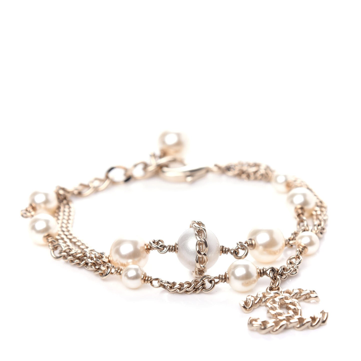 Pearl CC Chain Bracelet Gold