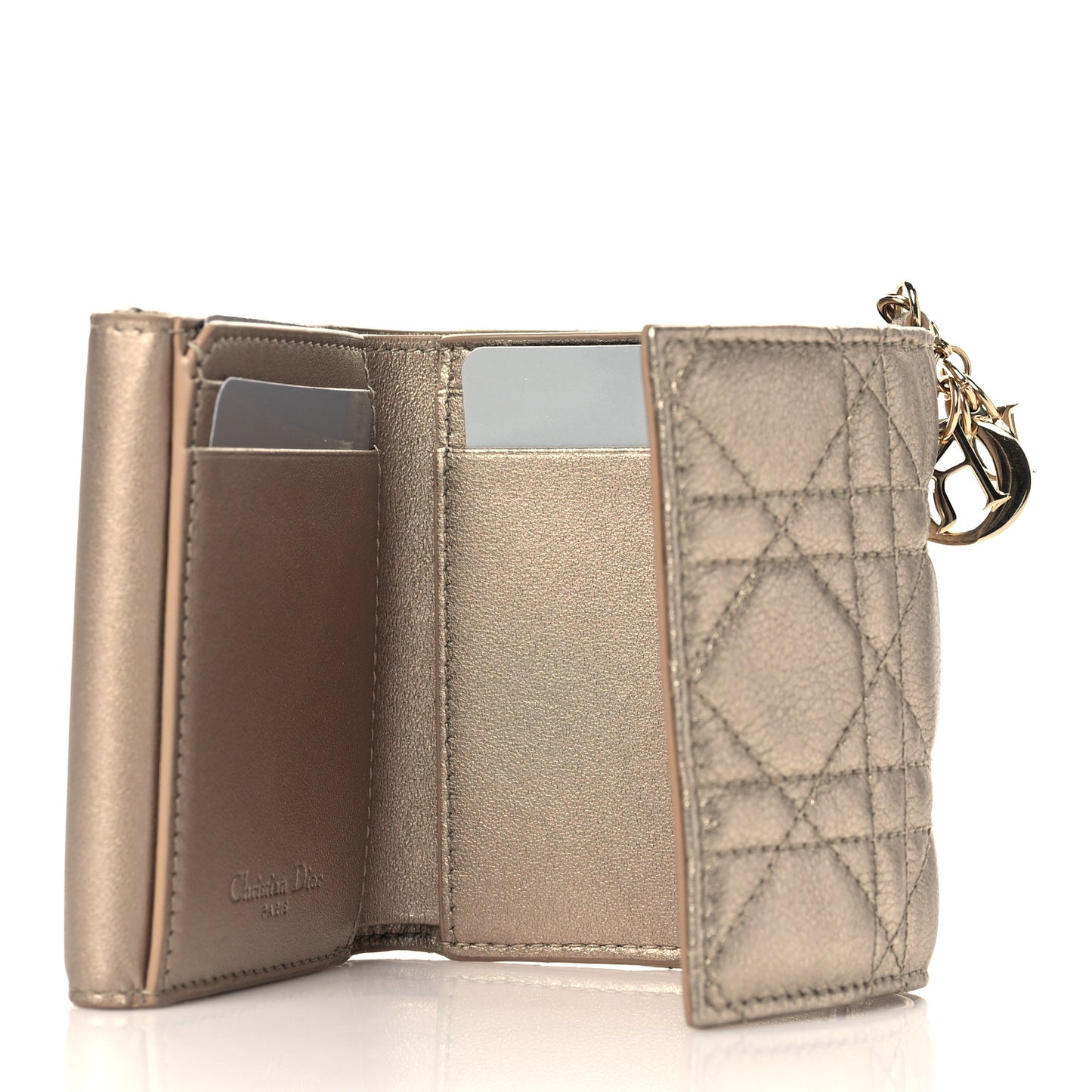 Metallic Lambskin Cannage Lady Dior Lotus Wallet Gold