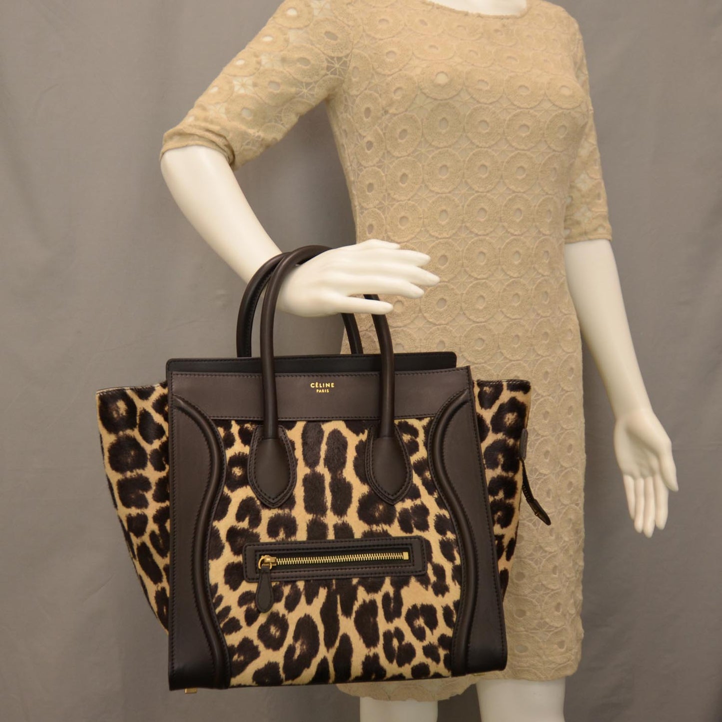 Leopard Pony Hair Mini Luggage Black