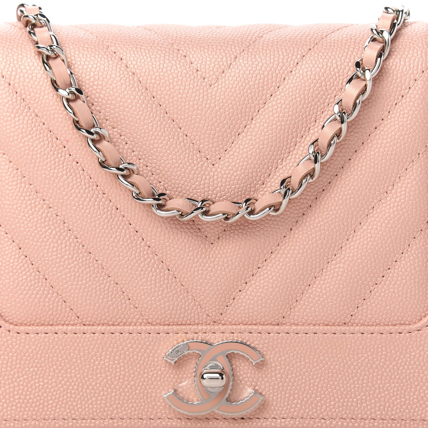 Caviar Chevron Quilted Vintage Mademoiselle Wallet On Chain WOC Pink