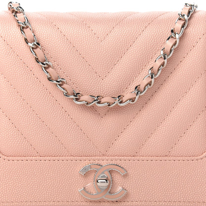 Chanel Caviar Chevron Quilted Vintage Mademoiselle Wallet On Chain WOC Pink 11 of 12