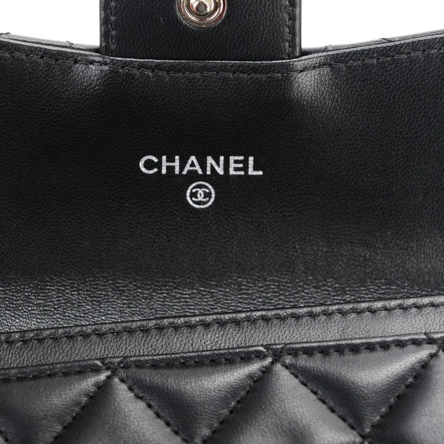 Lambskin Quilted Flap Card Holder Black