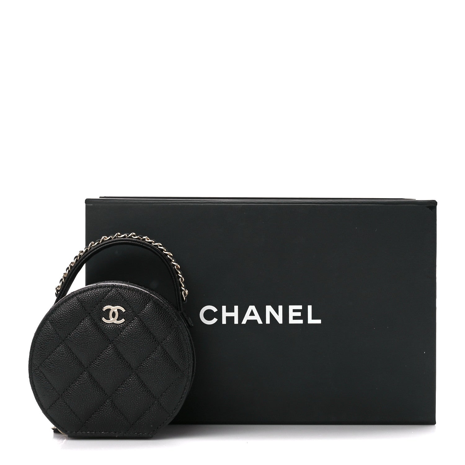 Chanel Caviar Quilted Round Top Handle Jewelry Case With Chain Black 13 of 13