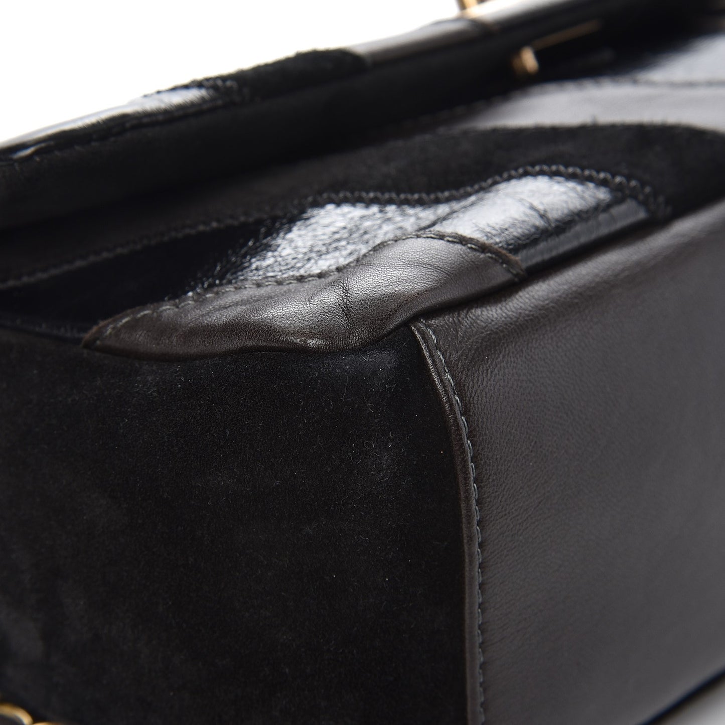 Suede Lambskin Glazed Calfskin Lady Vintage Chevron Flap Brown