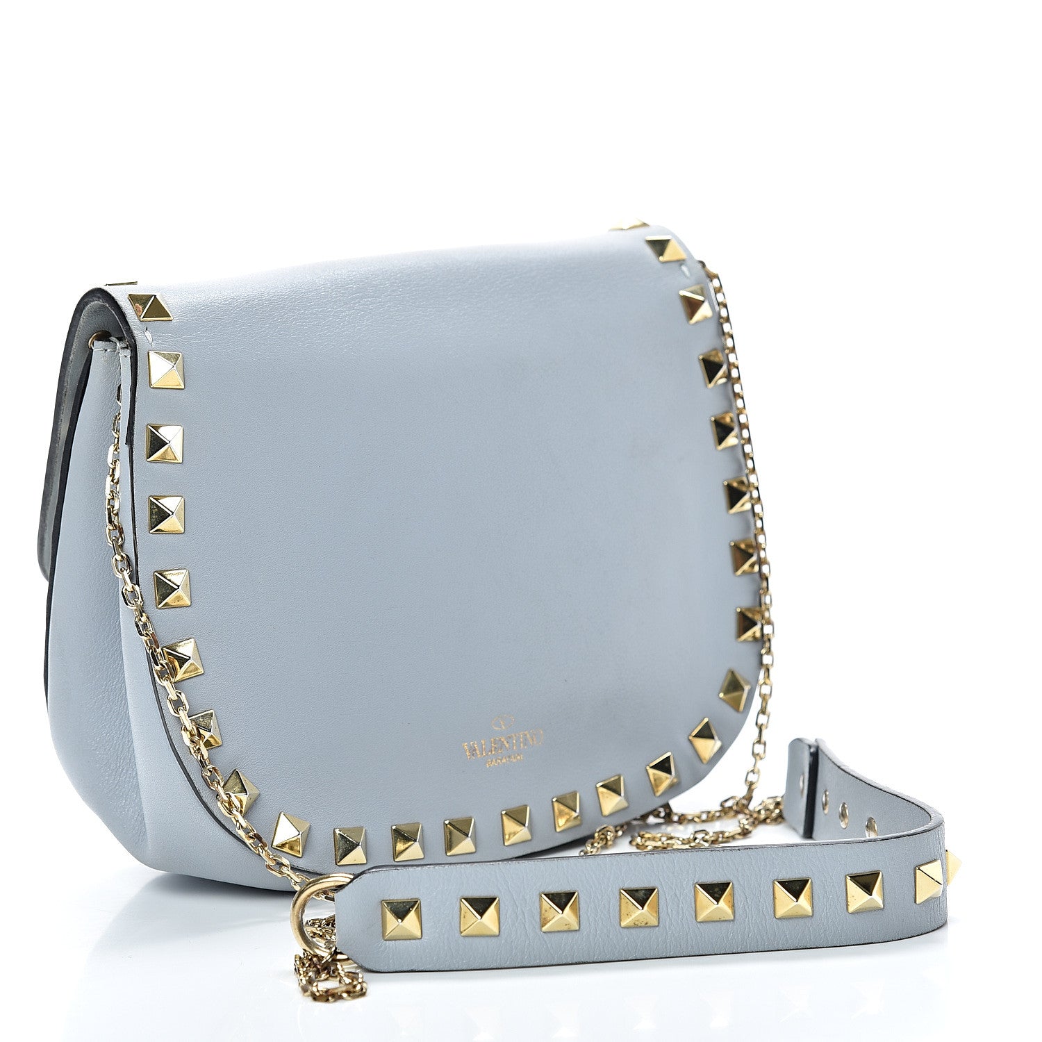 Valentino Garavani Vitello Mini Rockstud Crossbody Saddle Bag Stone 2 of 10