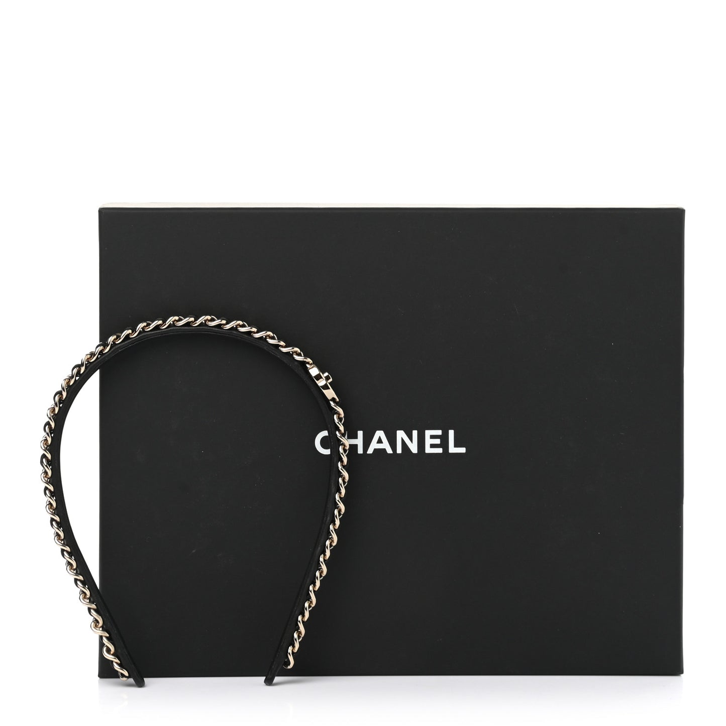 Metal Lambskin CC Turnlock Chain Headband Gold Black