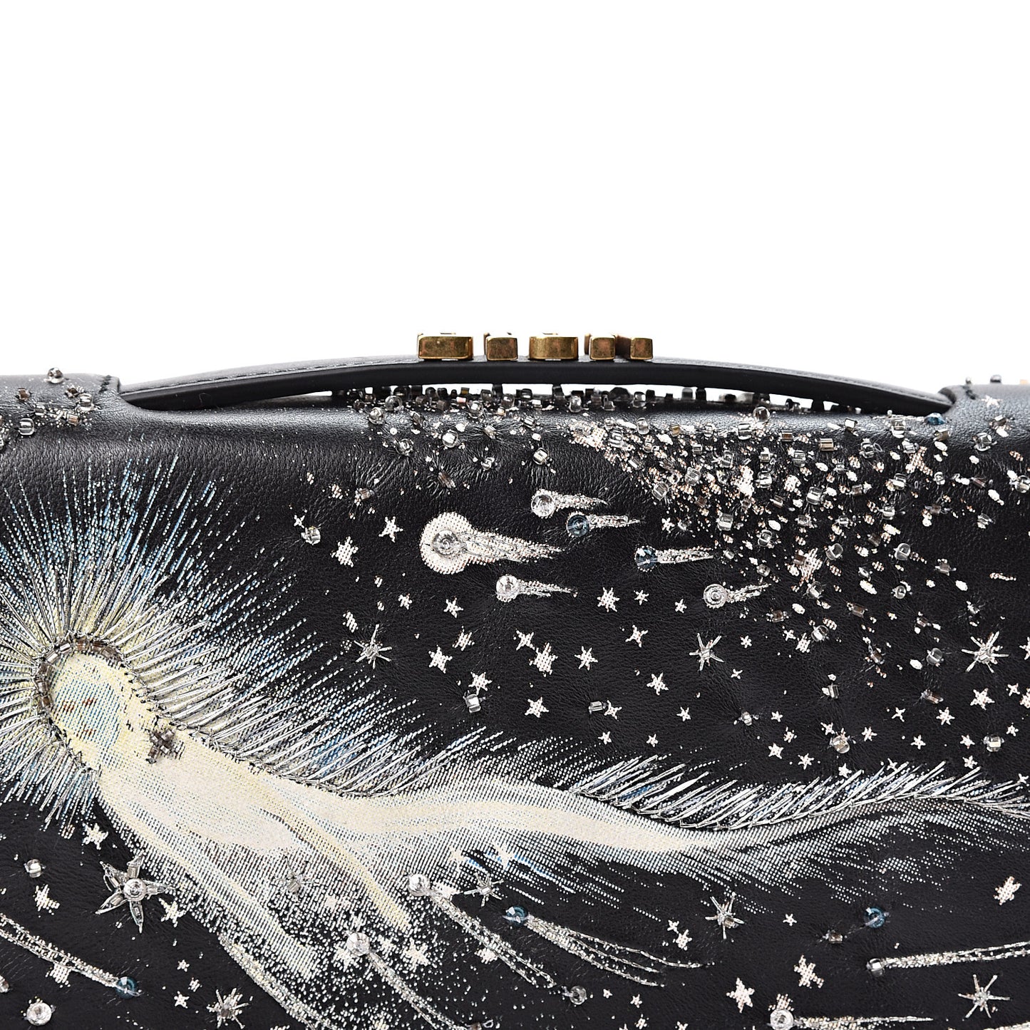 Lambskin Embroidered C'est I Feel Blue Clutch Black