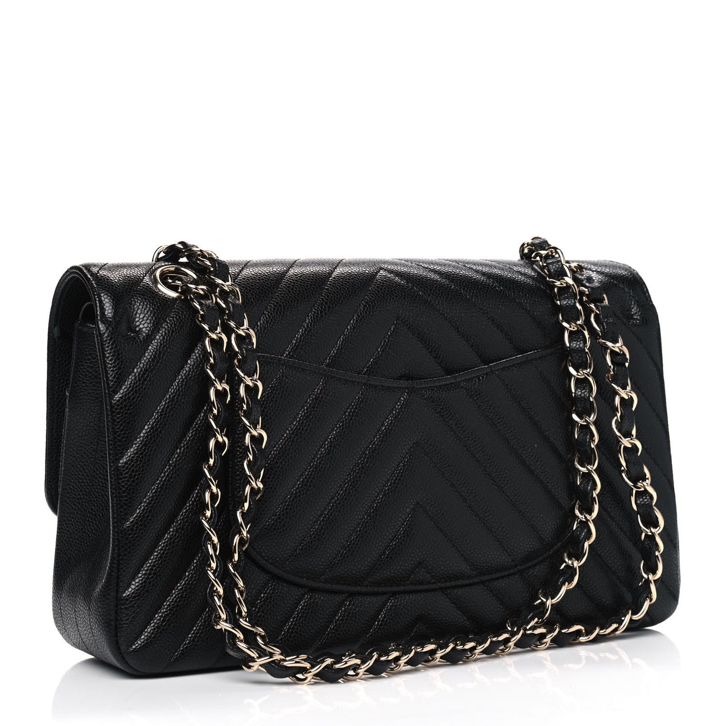 Caviar Chevron Quilted Medium Double Flap Black